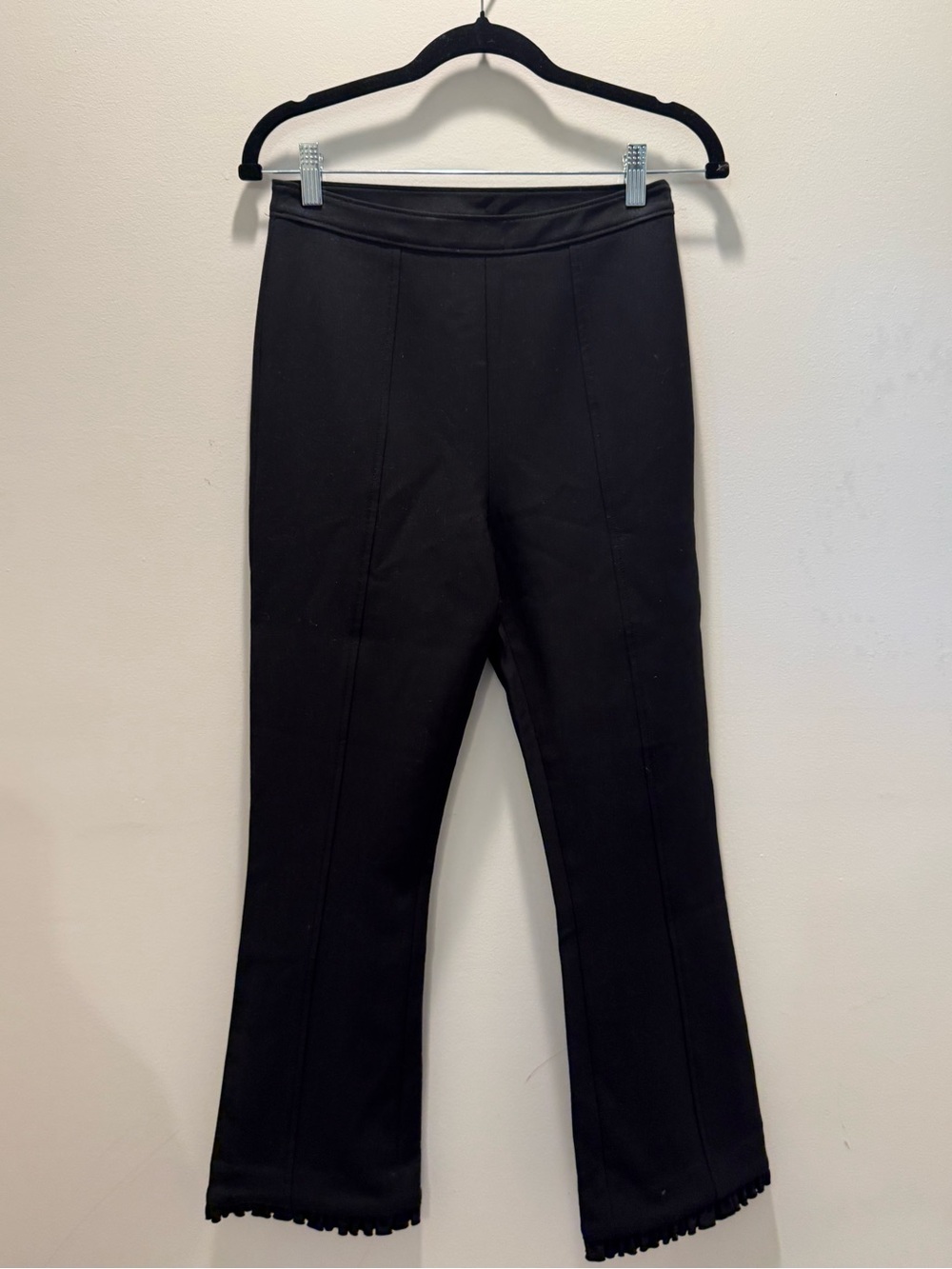 cinq a sept Black Ponte Boot Cut Pants with Scalloped Hem